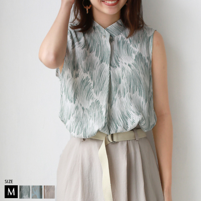 トップス 012 Cloche ノースリーブボタニカル柄ブラウス