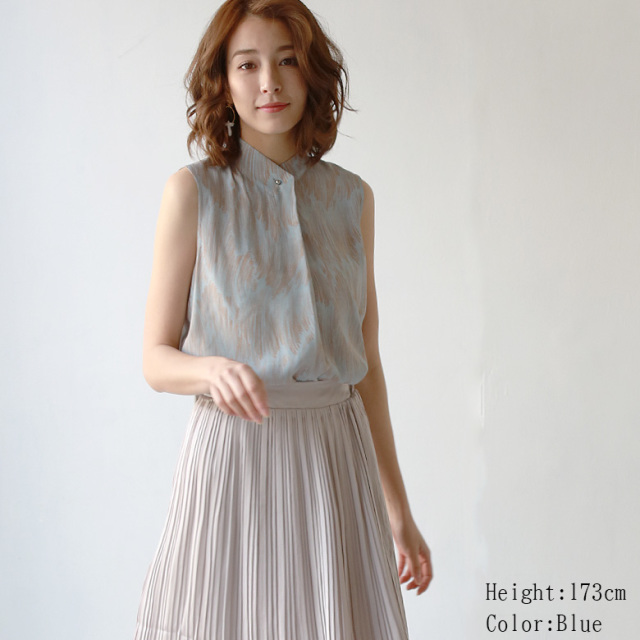 トップス 012 Cloche ノースリーブボタニカル柄ブラウス