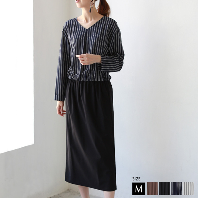 【特別価格】QTUME 切替Vネックワンピース (010-21004/010-21005)