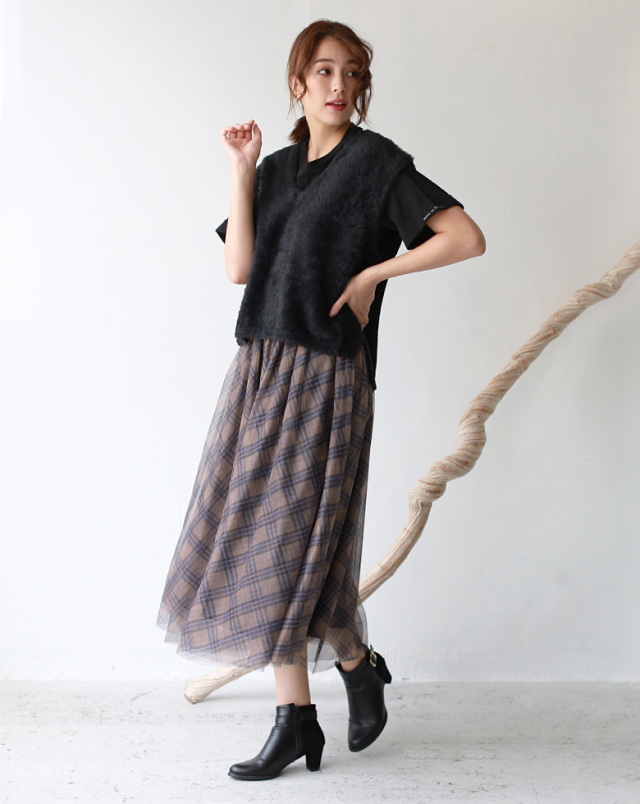 Buyer's select チェックチュールスカート (602849)