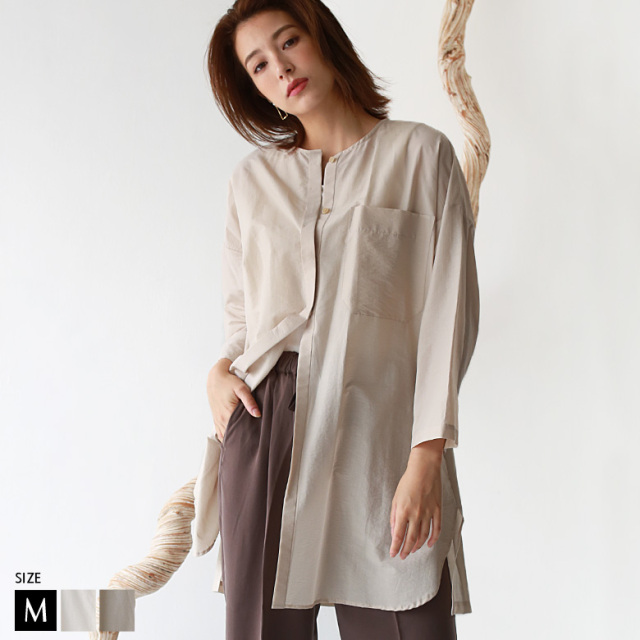 【特別価格】Buyer's select 日本製 ワッシャー加工ノーカラーブラウス (012-64504)