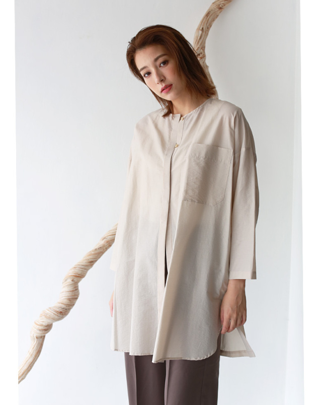 【特別価格】Buyer's select 日本製 ワッシャー加工ノーカラーブラウス (012-64504)