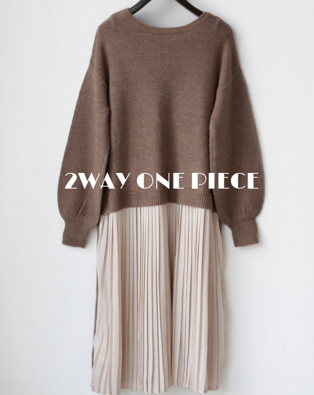 ウール混2wayプリーツニットワンピース(982-14129)