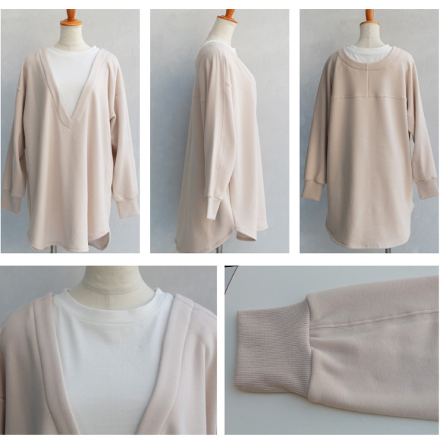 Hunch 裏起毛ロングTシャツレイヤードプルオーバー(WTS7632)