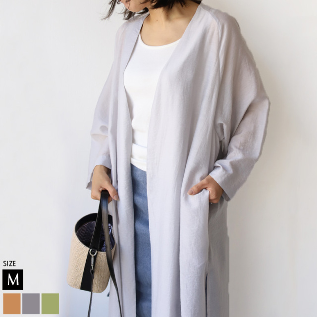 リネン混シアーロングカーディガン(112-85640) 