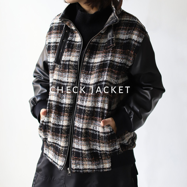 イタリア製生地チェック異素材ジャケット(142407) 