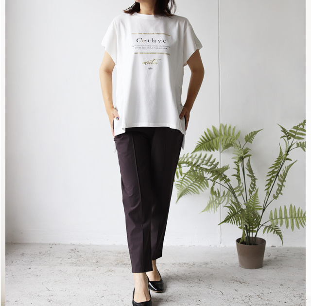 箔プリントサイドシフォンTシャツ(51457V-2) 