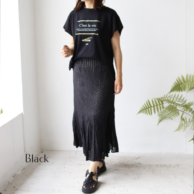 箔プリントサイドシフォンTシャツ(51457V-2) 