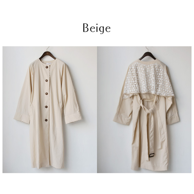 ベージュレース フリルフード付きケープコート 厚く