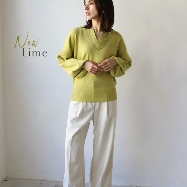 静電気防止やわもちキーネックニット(WVQ6661)