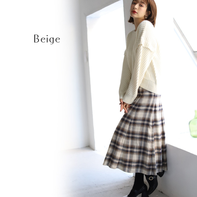 フレアチェックスカート モザイクチェックフレアスカート