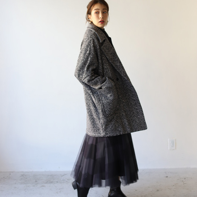 裏起毛ヘリンボーンコクーンコート(R573216)