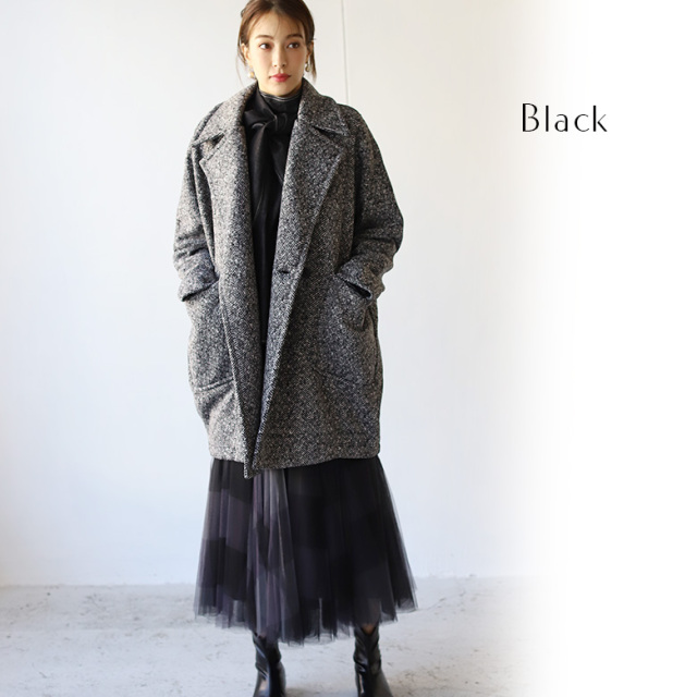 裏起毛ヘリンボーンコクーンコート(R573216)
