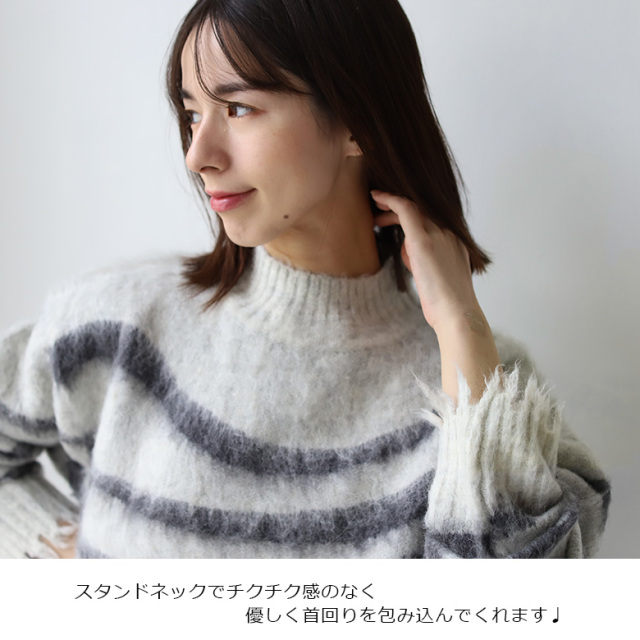 起毛ジャガード編みフリンジニット(R571213)