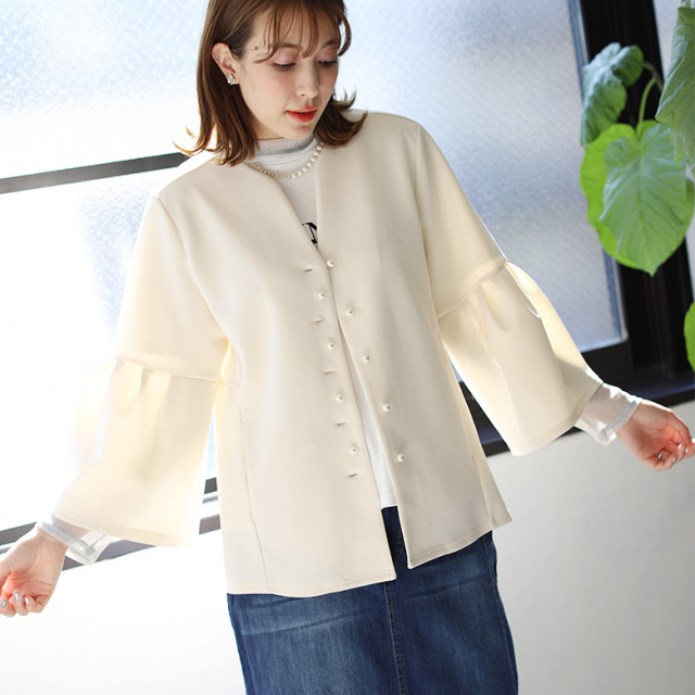パールボタンベルスリーブジャケット(32055J)