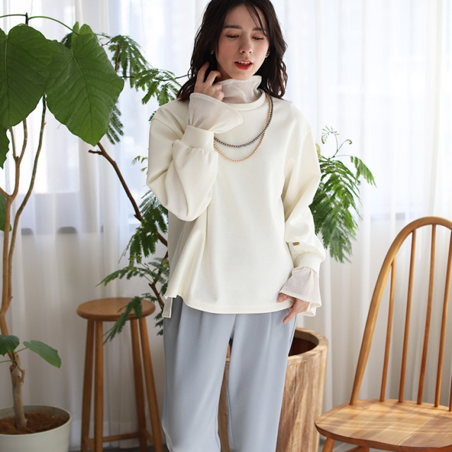 tシャツ チュールフロッキーレイヤードダンボールトップス レディース チュールフロッキーレイヤードダンボールトップス(51873R)