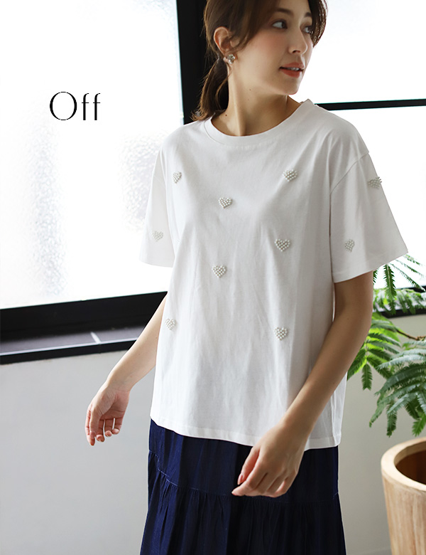 プチパールハートTシャツ(KY-4194)
