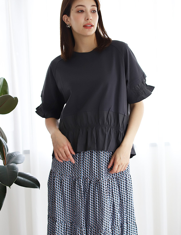 wafu 背中ギャザーTシャツ wafu 】 linen clothing
