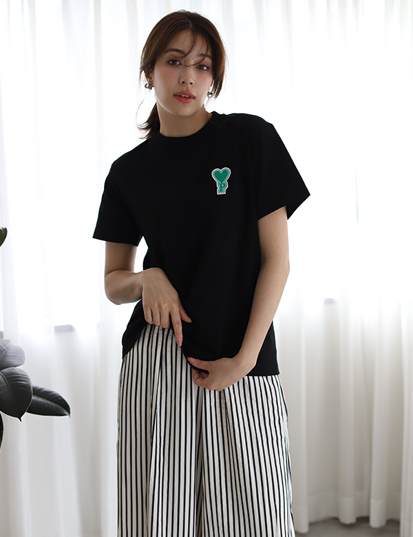 イニシャルハートアップリケ刺繍Tシャツ(14746)