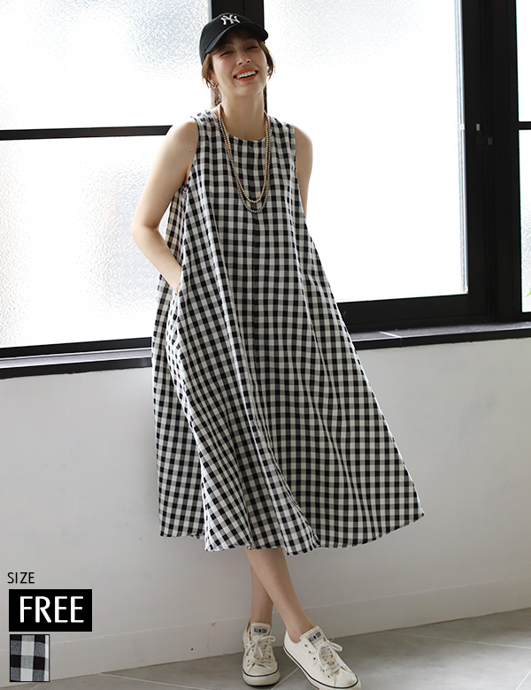 ノースリーブギンガムチェックワンピース(KY-4439) 【美品】 CIVIDINI  