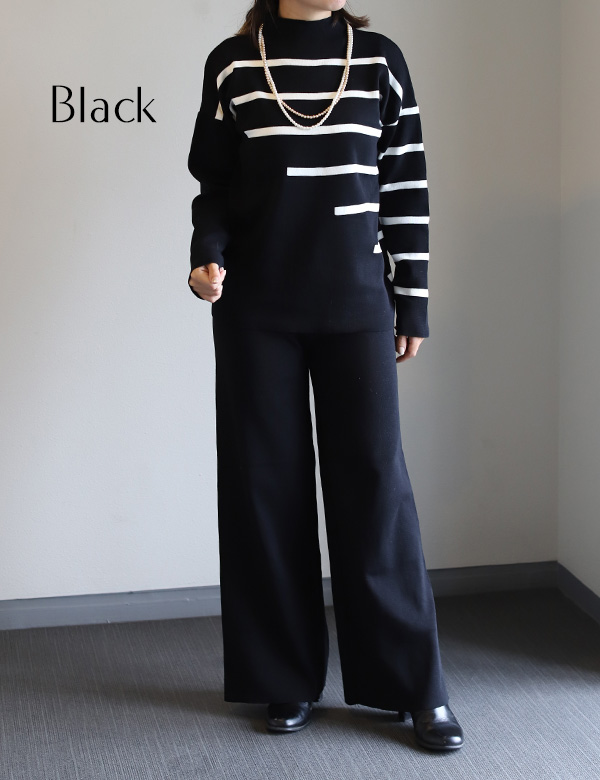 アシメボーダーニットパンツセットアップ(KY-4573)