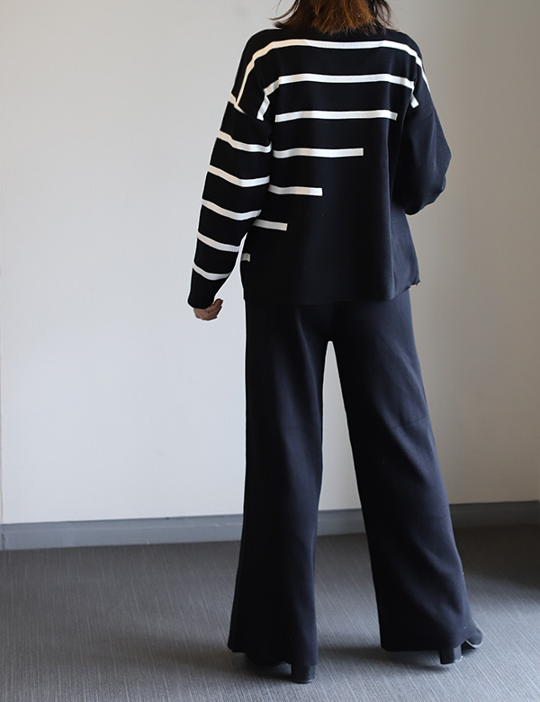 アシメボーダーニットパンツセットアップ(KY-4573)