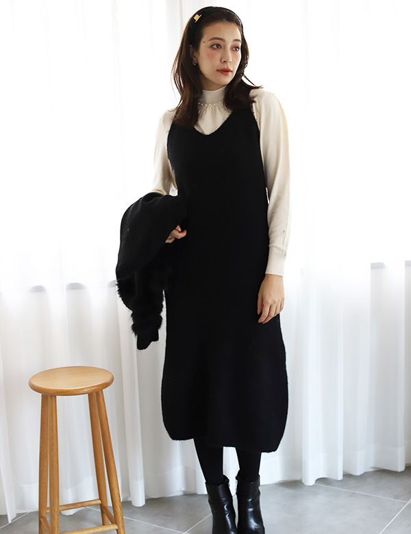 ファーデザインニットカーデ×ワンピースセットアップ(KY-24756)