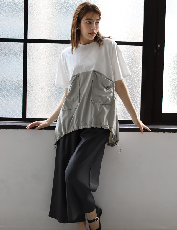 裾ドロスト異素材ポケットトップス(980-23175)