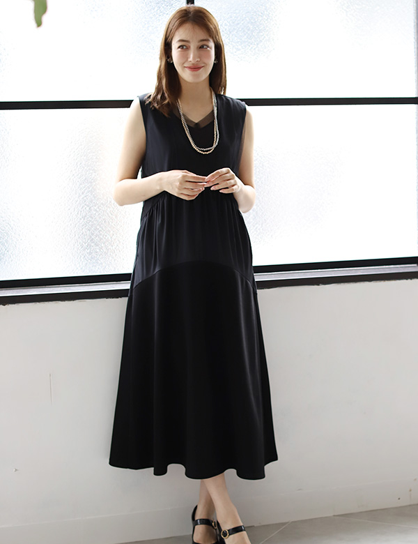異素材使い、ノースリーブワンピース ElegChic ワンピース 異素材ノースリーブワンピース : ZOZOTOWN