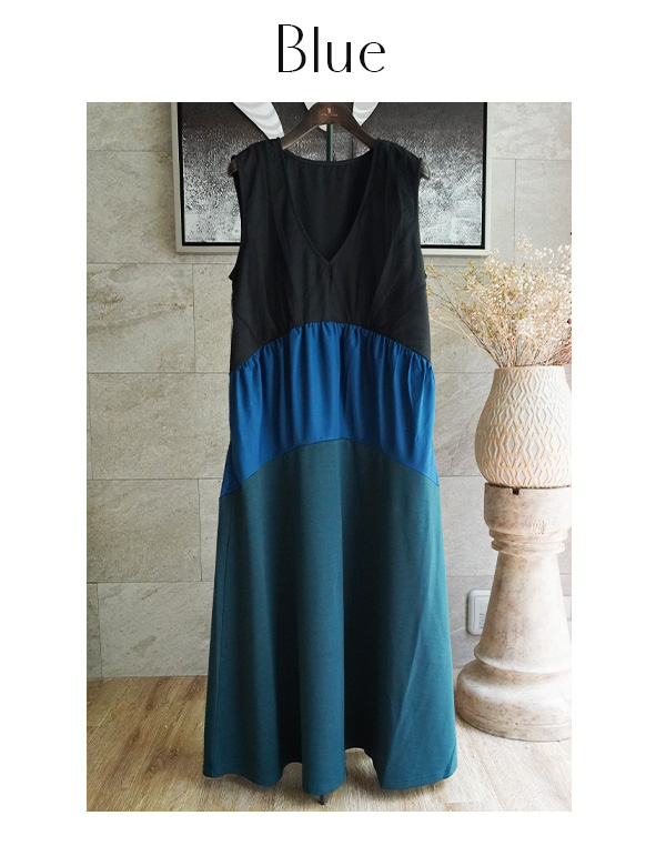 異素材ティアードノースリーブワンピース(980-33112)