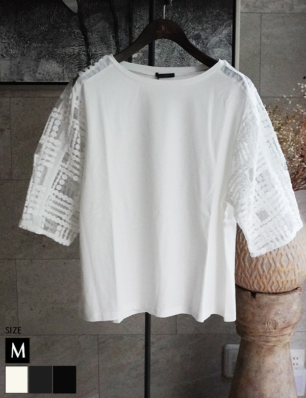 接触冷感シアー刺繍スリーブトップス(15-0686)