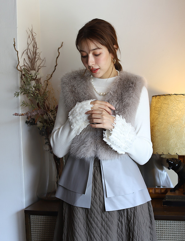 フリンジスリーブリブニット(32672L)