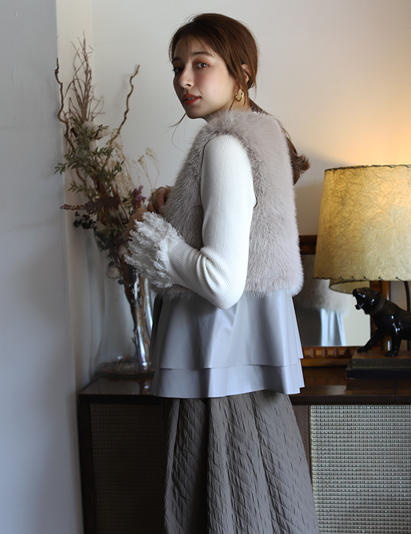 ファーエコレザーベスト(KY-5563)