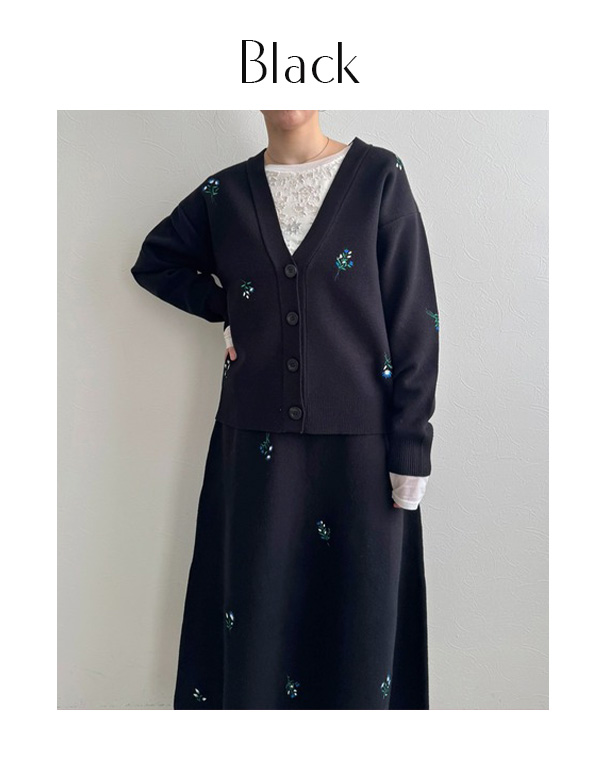 フラワー刺繍ウォッシャブルニットカーディガン(52239L)