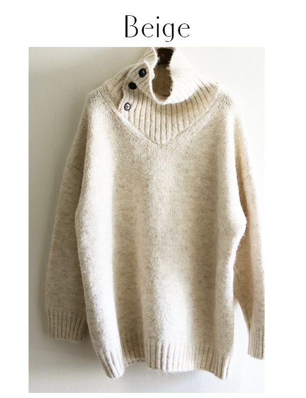 ボタンデザインオフタートルネックニット(KY-5656)