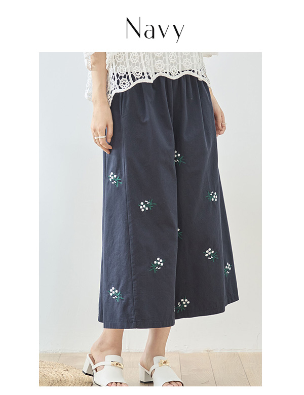 スズラン小花刺繍ワイドガウチョパンツ(N52-236)