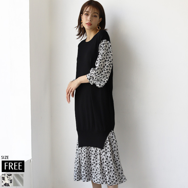 異素材ドッキングワンピース R