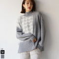 千鳥格子シャギージャガード切替えニット(986-10167)