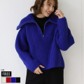 ハーフジップビッグカラーウール混ニット(998-16572)