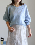 リネン100%ボリュームスリーブブラウス(812-85574)