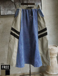 ラインデザイン異素材切り替えデニムスカート(KY-4624)