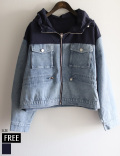 異素材切り替えフーディデニムジャケット(86150)