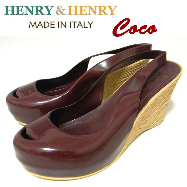 HENRY&HENRY ヘンリーアンドヘンリー COCO ウェッジサンダル レディース WINE ハイヒール オープントゥ ラバー