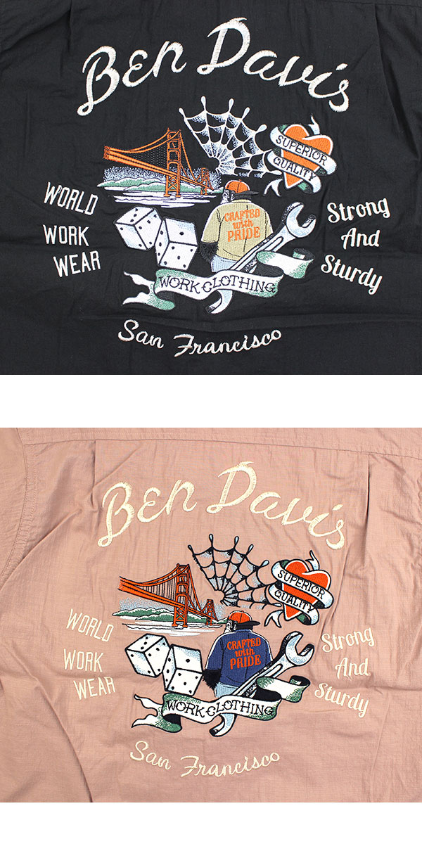 ベンデイビス 開襟シャツ メンズ 半袖 オープンカラーシャツ BEN DAVIS FORTUNE EMB 刺繍 ゴリラ ワーク ND-26580014