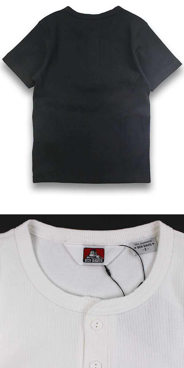 BEN DAVIS ヘンリーネック Tシャツ メンズ 半袖 リブ ジャスト 伸縮 刺繍 無地 RIB HENLEY TEE C-26580046 ベンデイビス