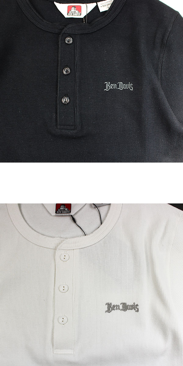 BEN DAVIS ヘンリーネック Tシャツ メンズ 半袖 リブ ジャスト 伸縮 刺繍 無地 RIB HENLEY TEE C-26580046 ベンデイビス