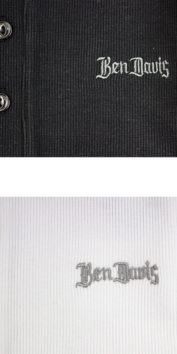 BEN DAVIS ヘンリーネック Tシャツ メンズ 半袖 リブ ジャスト 伸縮 刺繍 無地 RIB HENLEY TEE C-26580046 ベンデイビス