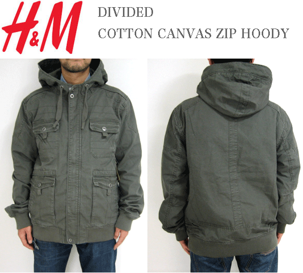 【H&M】エイチ＆エム【"DIVIDED" MILLITARY CANVAS ZIP HOOD  JACKET】ミリタリー　キャンバス　ジップパーカ