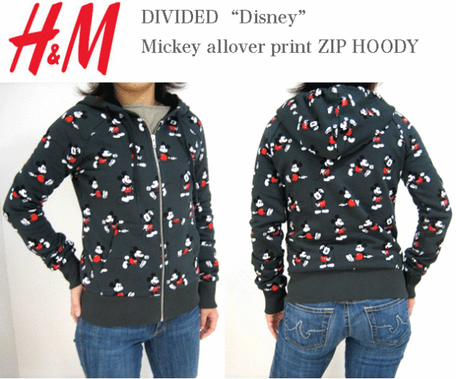 【H&M】エイチ＆エム【"DIVIDED" Mickey" AllOver ZIP HOODY】ディズニー　ミッキー　ジップ　パーカ