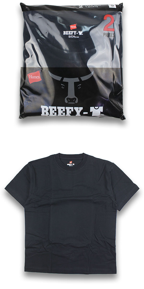 ヘインズ ビーフィー Tシャツ Hanes BEEFY-T 2枚組 メンズ レディース 2P 黒 半袖 厚手 ヘビー クルーネック パックT 無地 H5180-2